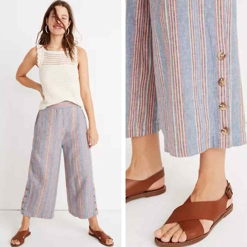 Madewell Hutson Wide-Leg Colorful Striped Crop Pants size medium